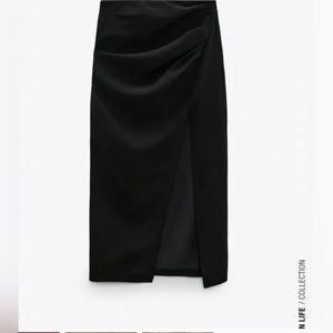 Zara high slit Black Skirt rushed side maxi skirt Size Small
